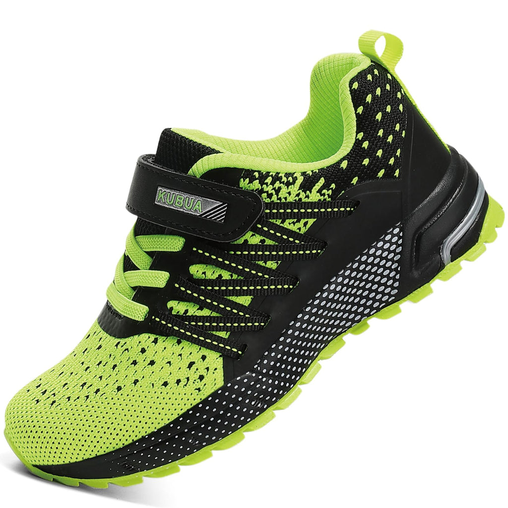 KUBUA Kids Sneakers Lightweight Boys Girls Tennis Shoes Black/Green