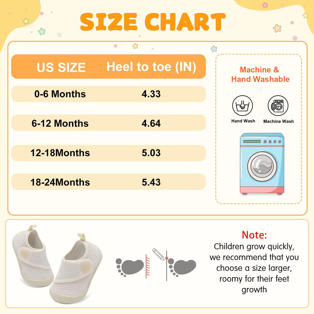 FEETCITY Infant Sneakers Baby Girls Walker Shoes Wide Baby Barefoot Shoes Slip On Infant Crib Shoe Lightweight Beige