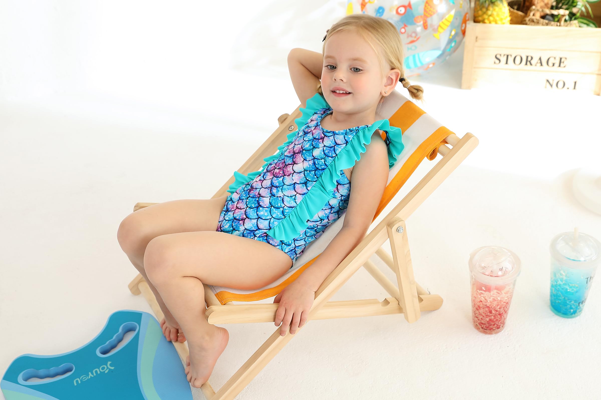 Happy Town One-Piece Infant Toddler Baby Girl Summer Swimsuit Watermelon Leopard Ruffle Swimwear Bikini Bathing Suit (Mermaid, 3-6 Months)
