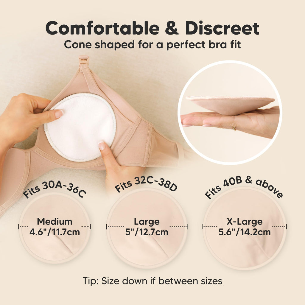 Organic Nursing Pads, 14 Washable Breast Pads,Wash Bag (Bare Beige, L 5")