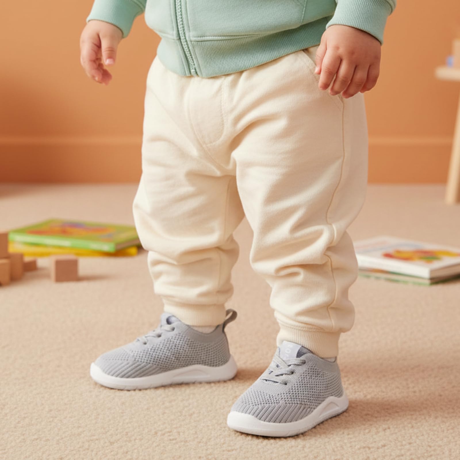MORENDL Toddler Shoes Baby Walking Sock Shoes Infant Sneakers Boy Girl Barefoot Tennis Shoe Non-Slip Brethable Grey Size 10