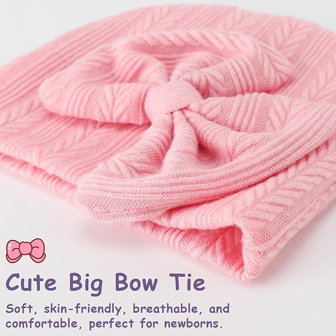 BQUBO Newborn Baby Hats Mittens Set Hospital Hat Beanie Infant Bow Hats Baby Gloves No Scratch Mittens for 0-6 Months