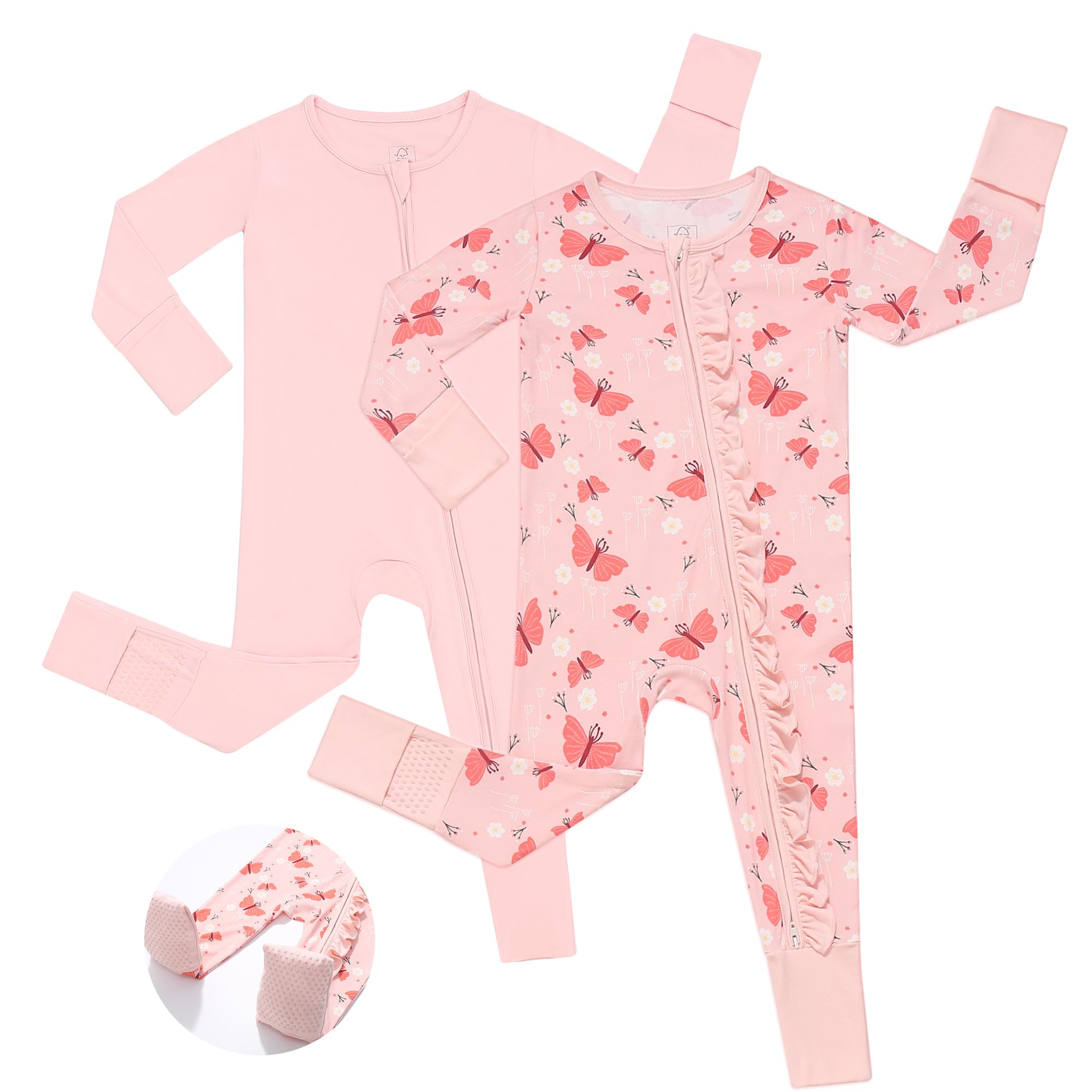 JunNeng Baby Girl Viscose from Bamboo Sleeper Pajamas with Mitten Cuffs 6-12M