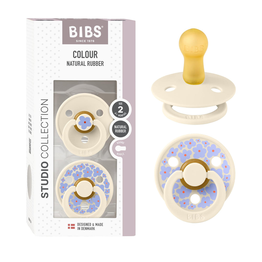 BIBS Colour Pacifier, 6-18 Months, 2-Pack, Round Nipple, Jasmine Ivory