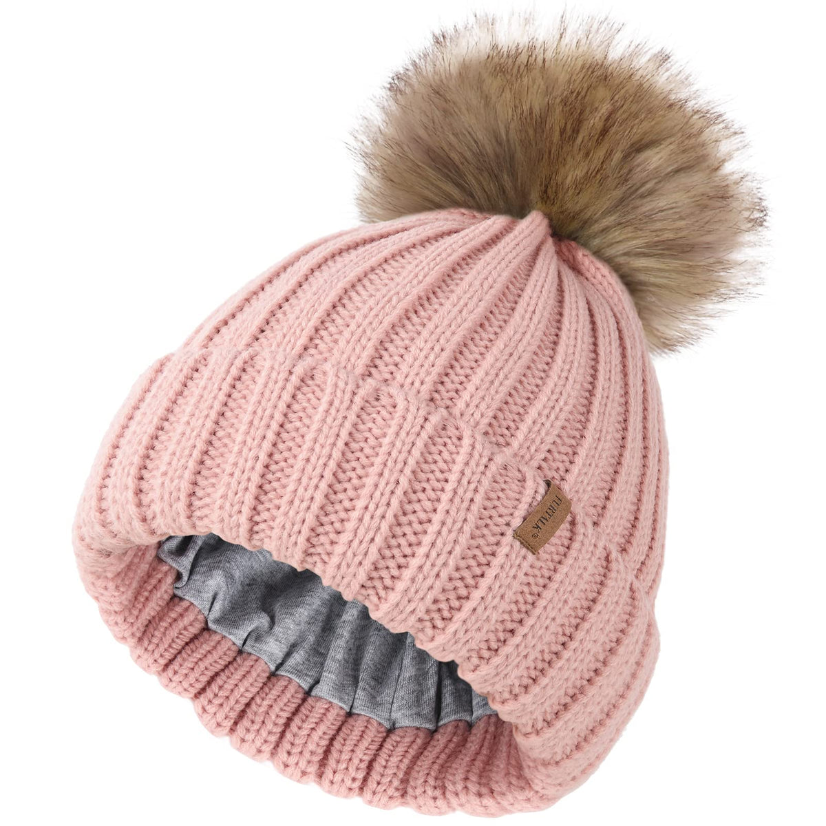 FURTALK Kids Winter Hat Toddler Knitted Beanie Faux Fur Pom Black