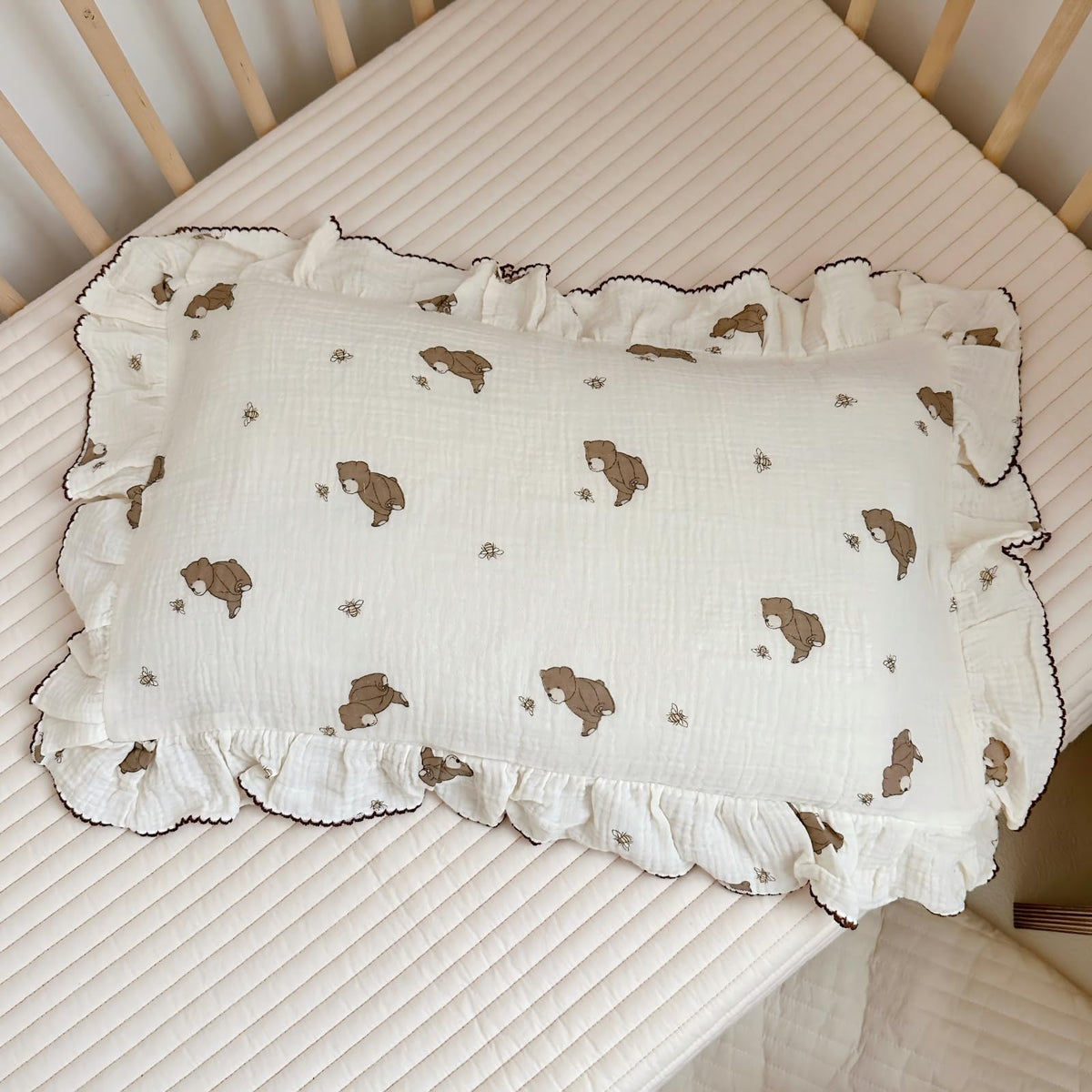 BuLuTu Muslin Toddler Pillowcase for Girls Boys, Sheep Pattern, 14"x20"