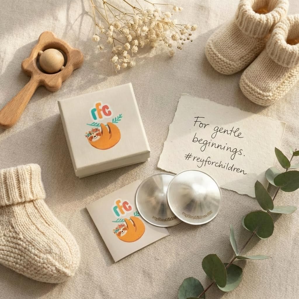 RFC Silver Nursing Cups - 999 Silver Nursing Pad - Nipple Shield Kit for Nursing Newborn - Breastfeeding Essentials - Nipple Cover Breastfeeding - with Silicone Ring & Cleaning Scotch & Case (XL)