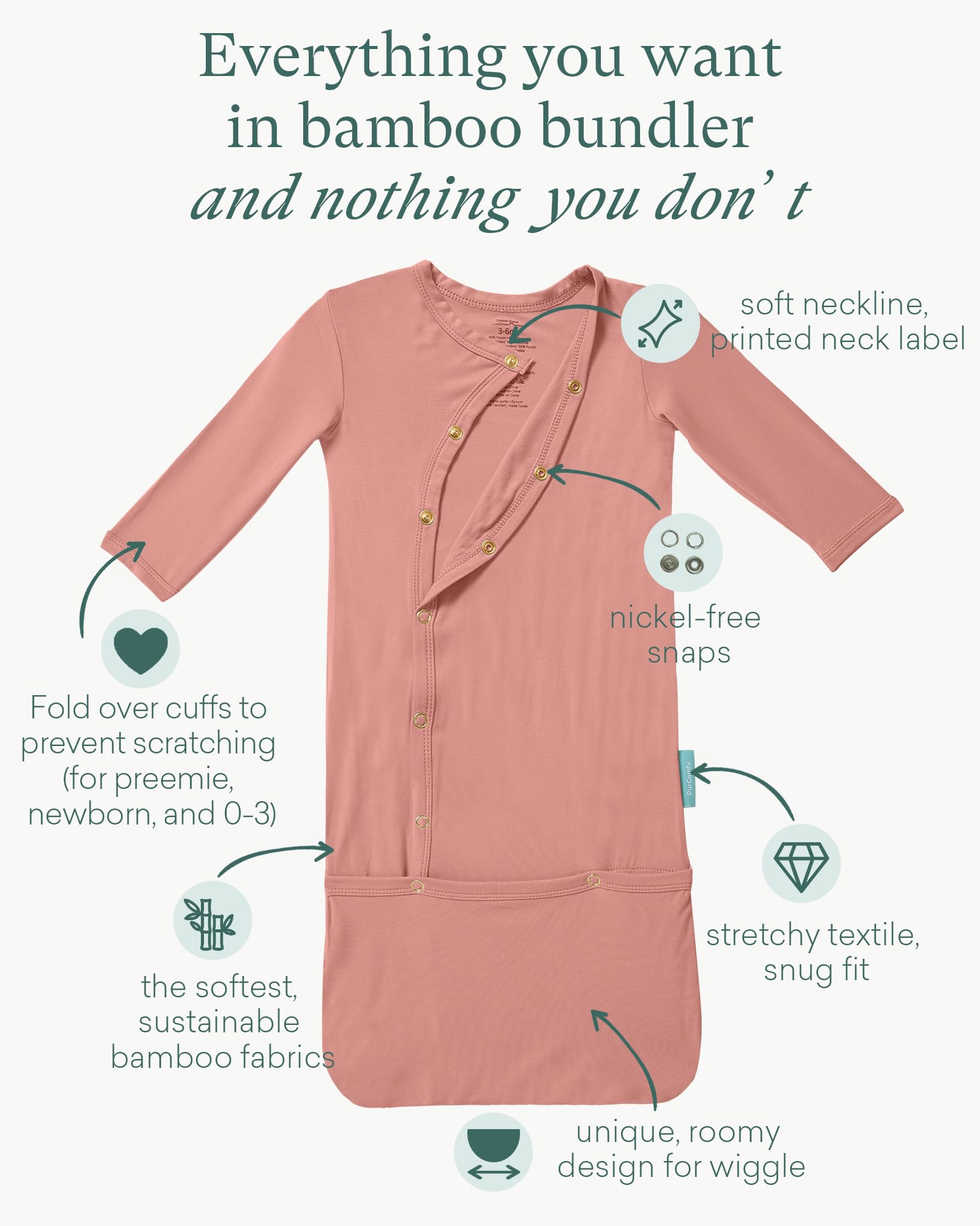 PurComfy Supersoft Bamboo Viscose Baby Sleeper Gowns, 3-6 Months