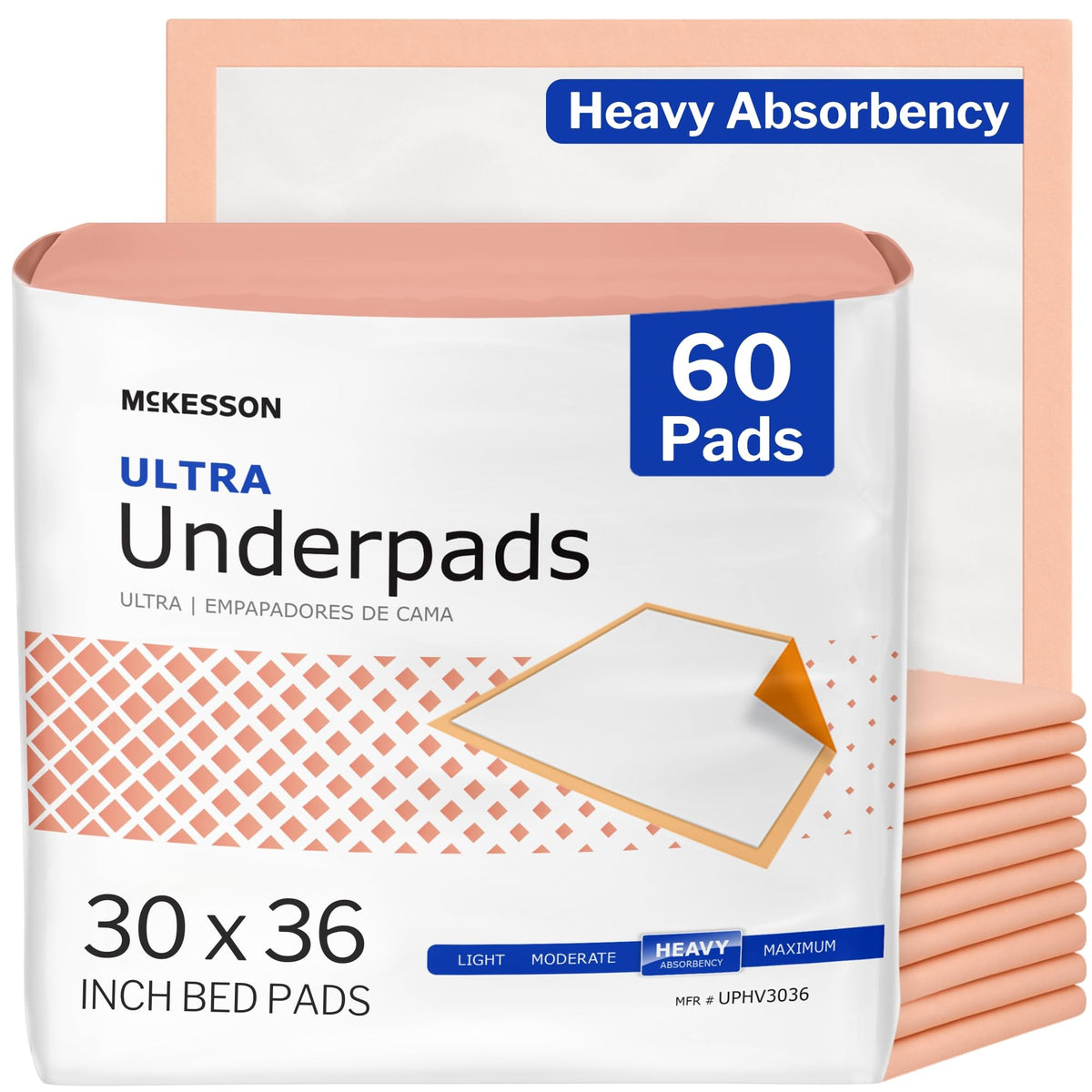 McKesson Underpads Bed Pads, Heavy Absorbency, Peach, 30 x 36 in, 60 ct