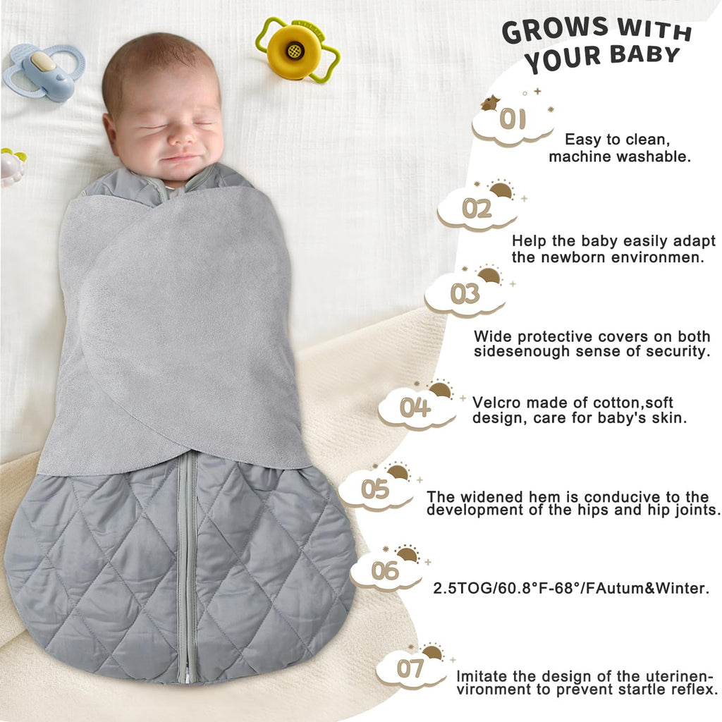 BSTOPPT Newborn Sleep Sack Baby Swaddle,3-Way Adjustable Wearable Blanket,Swaddling Sleeping Bag,TOG 2.5 (Gray, 3-6 Months)