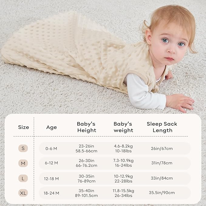 Fleece Baby Sleep Sack 0-6 Months with Plush Dots 1.5 Tog Baby Wearable Blanket with 2-Way Zipper Warm Sleeping Sack for Toddler Infant Newborn - Small, Apricot & Dark Green