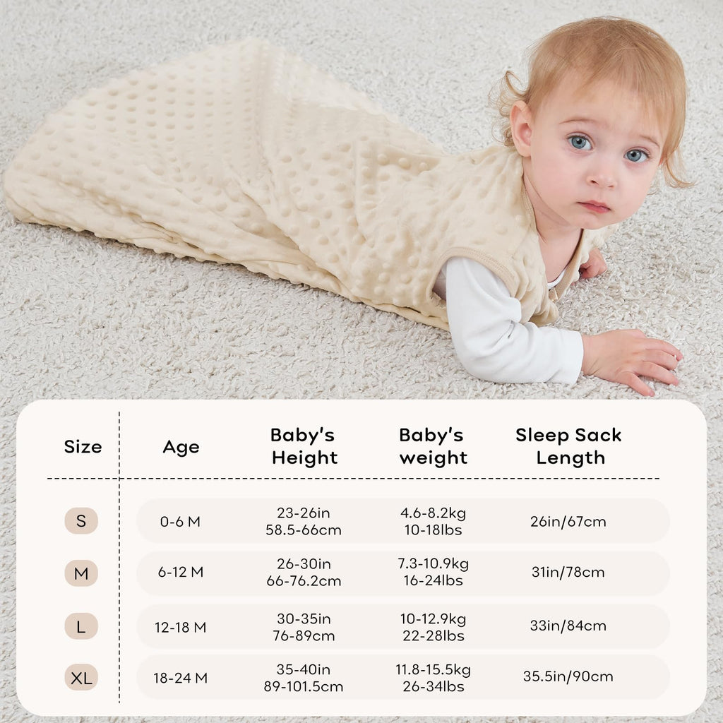 Unnivoll Fleece Baby Sleep Sack 6-12 Months with Plush Dots 1.5 Tog Baby Wearable Blanket with 2-Way Zipper Warm Sleeping Sack for Toddler Infant Newborn - Medium, Coffee