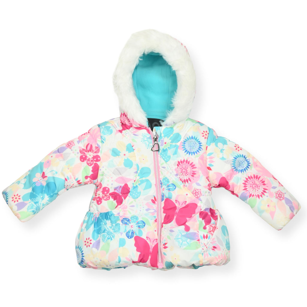 Arctic Quest Girls' Bib Snow Pants and Ski Jacket Water-Resistant Snowsuit For Kids Winter Hooded Jacket, Arctic White, 4