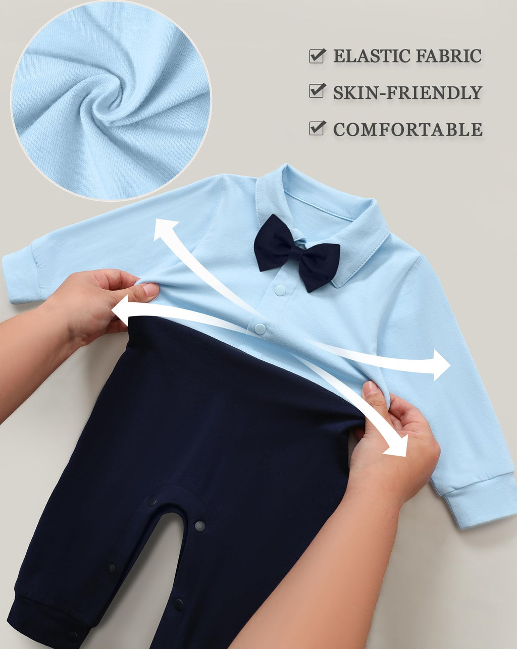 mikiumkee Baby Boy Suit Gentleman Clothes Wedding Outfits Formal Jumpsuit Long Sleeve Romper+Vest Navy Blue 18-24 Months