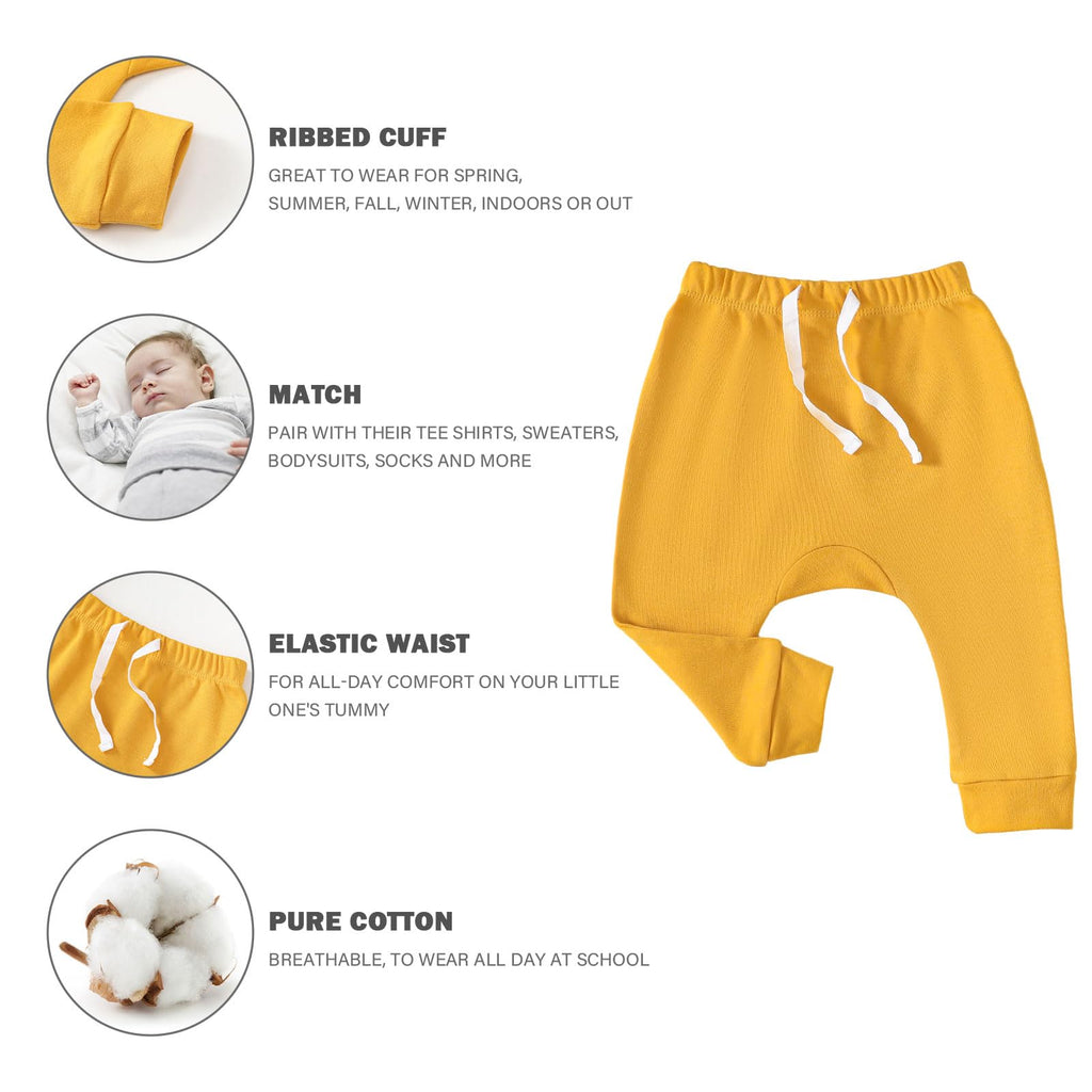 SOBOWO Baby Boy Pants 12-18 Months Toddler 3-Pack Joggers Infant Baby Cotton Harem Pants for Toddler Boys Girls 0-3T Interlock 195 GSM(12-18 Months, Navy/Yellow/Blue)