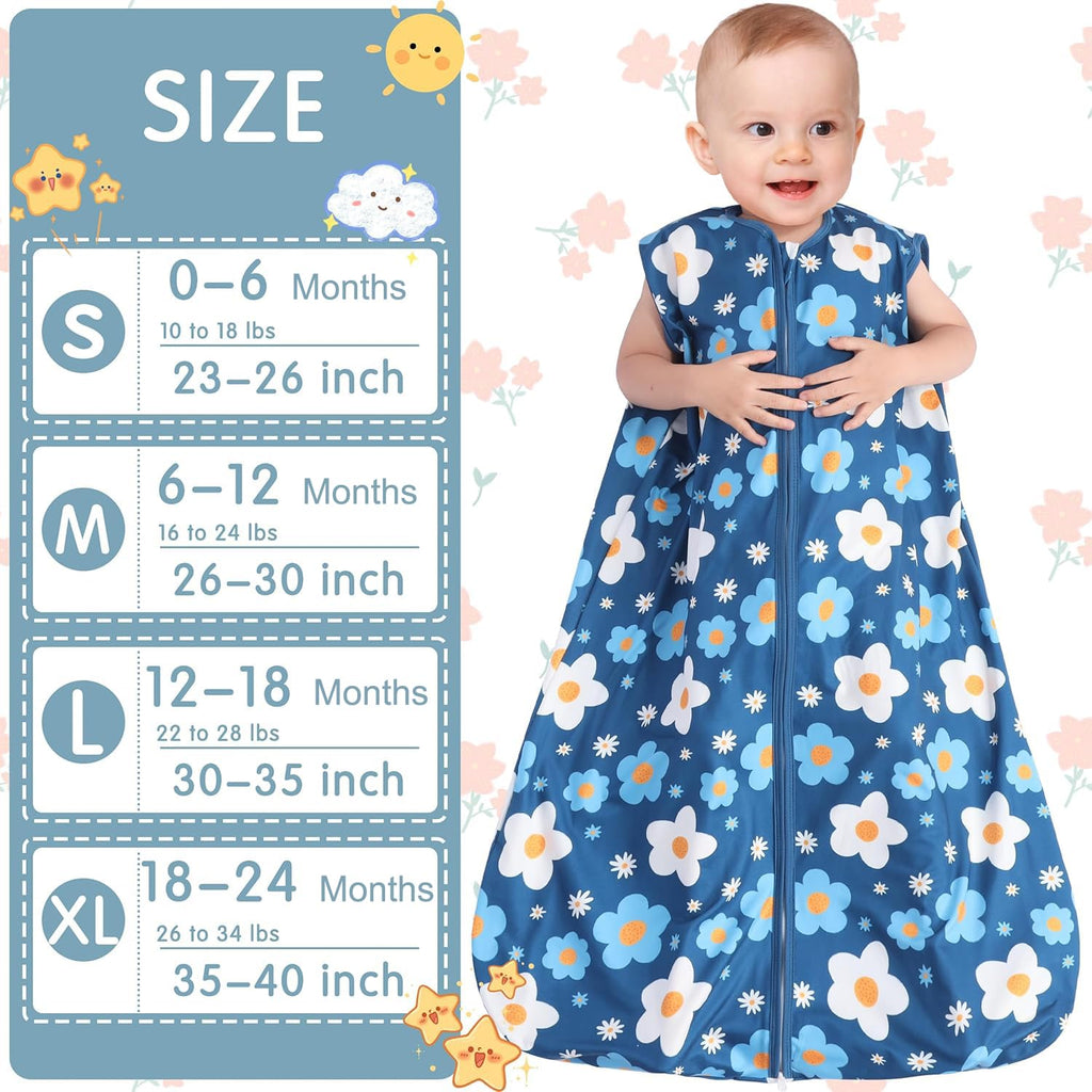 BSTOPPT 3 Pack Baby Sleep Sack 100% Rayon Cotton Baby Sleeping Bag 2-Way Zipper Toddler Wearable Blankets TOG 0.3. (Gerbera&Tulips&Pink, 12-18 Months)