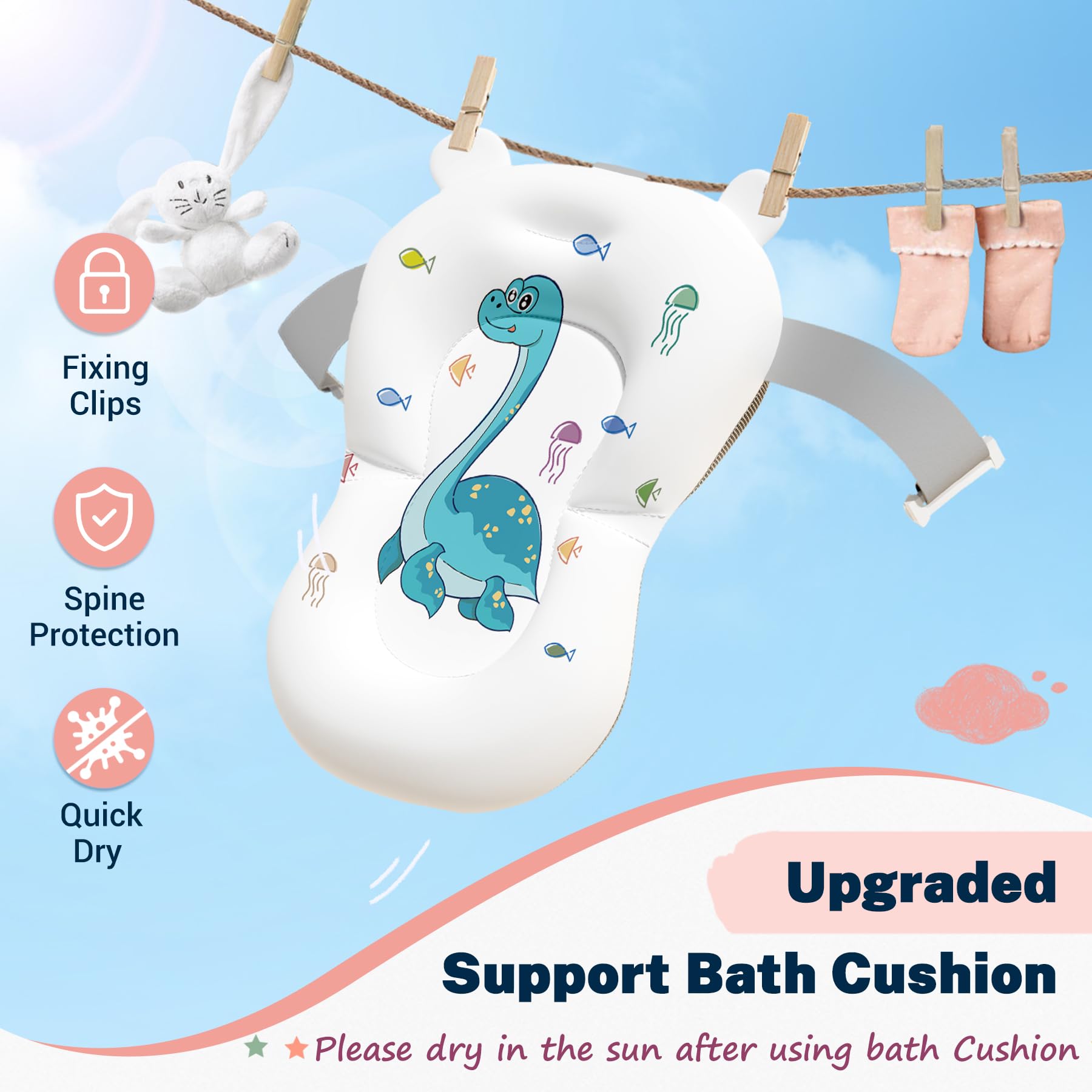 AVIDOR Baby Bathtub,Collapsible Bathtub for Newborn to Toddler,Durable Essential Infant Bath Tub,Portable Travel Baby Tub with Soft Bath Net,No-Slip Feet and Dinosaur Shaped (Pink)