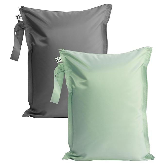 Tiny Twinkle Wet Dry Bag – 2 Pack Reusable Waterproof & Mess Proof Wet Bags for Swimsuits & Travel, Baby Towels & Beach Essentials,a Diaper Bag Must-Have(Sage, Charcoal)