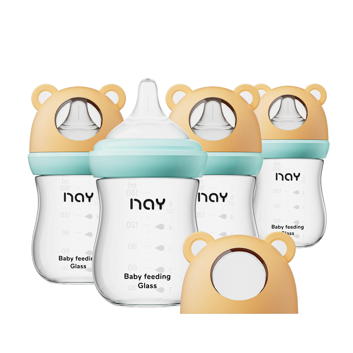yanyoyo Natural Glass Baby Bottle for Breastfeeding Babies, 3oz Newborn Anti-Colic Baby Bottle with Slow Flow Nipples (SS), Clear, Wide Neck, 2 Pack, 0 Months+