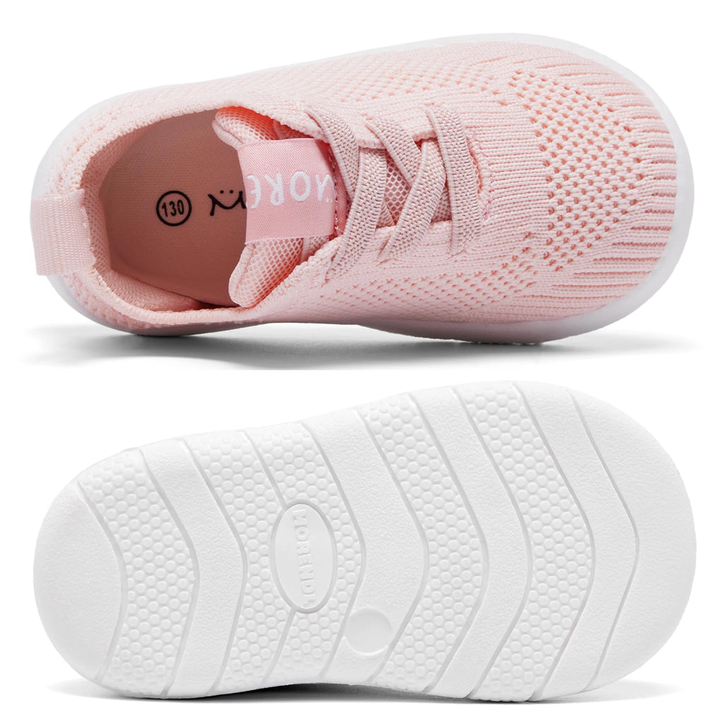 MORENDL Toddler Shoes Baby Walking Sock Shoes Infant Sneakers Boy Girl Barefoot Tennis Shoe Non-Slip Brethable Light Orange Size 9