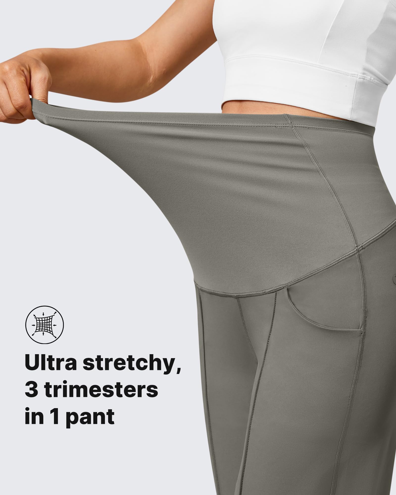 G4Free Maternity Work Pants with Pockets Wide Leg,Mocha Brown,XL,Regular