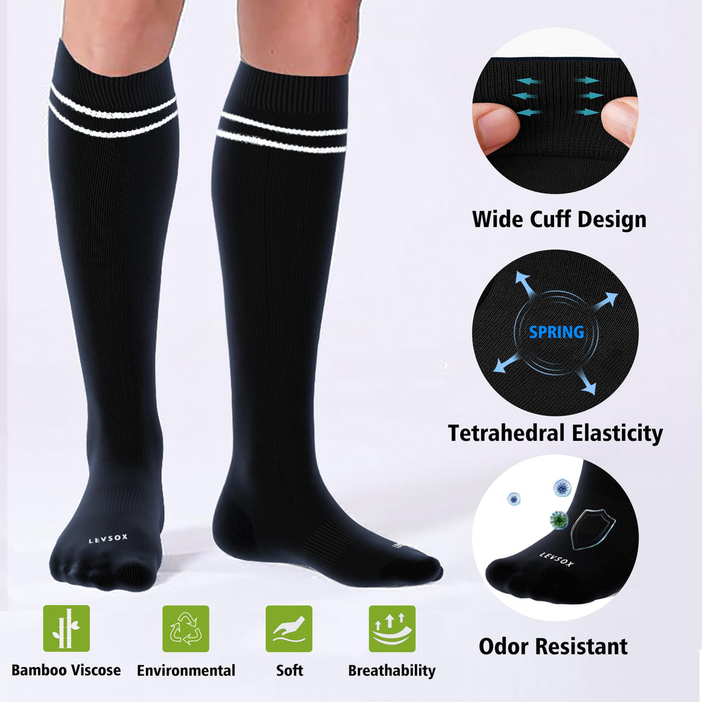 LEVSOX Viscose Made from Bamboo Compression Socks for Pregnant Women 20-30 mmHg Knee High Cute Funny Mens Supports Socks for Nurses, Medical, Travel and Flight, Black