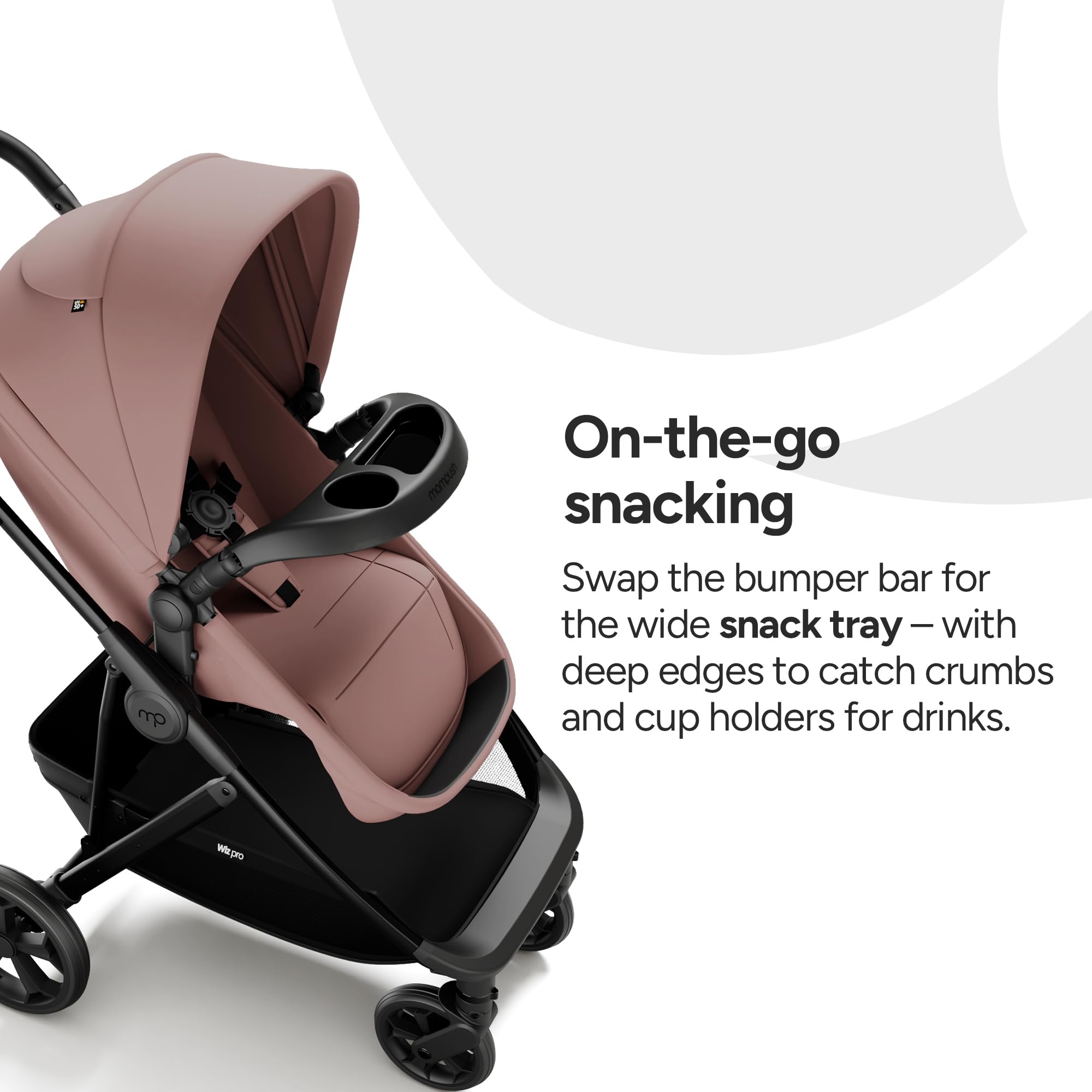 Mompush Wiz Pro Baby Stroller with Bassinet Mode, Snack Tray Included