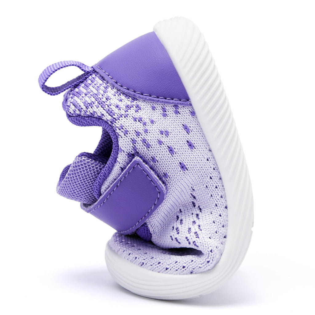 MORENDL Toddler Sneakers Baby Boys & Girls Barefoot Shoes Lightweight Breathable Walking Running Tennis Athletic Sport Shoes Purple White 18-24 Months Size 6.5