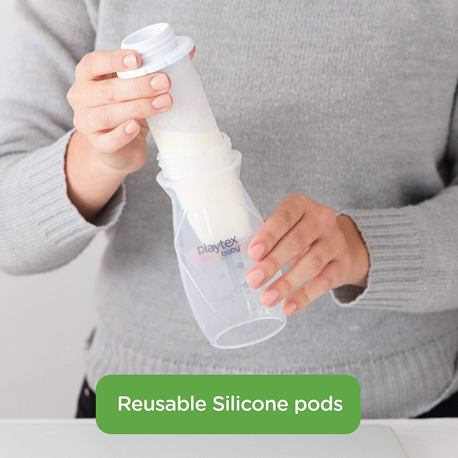 Playtex Baby Nurser Reusable Silicone PODS, 6 Oz (6 Count), Anti-Colic, Gas Reduction, Connects to Breast Pump, Freezer Friendly, Feeding Essentials for Newborn and Breastfeeding Babies