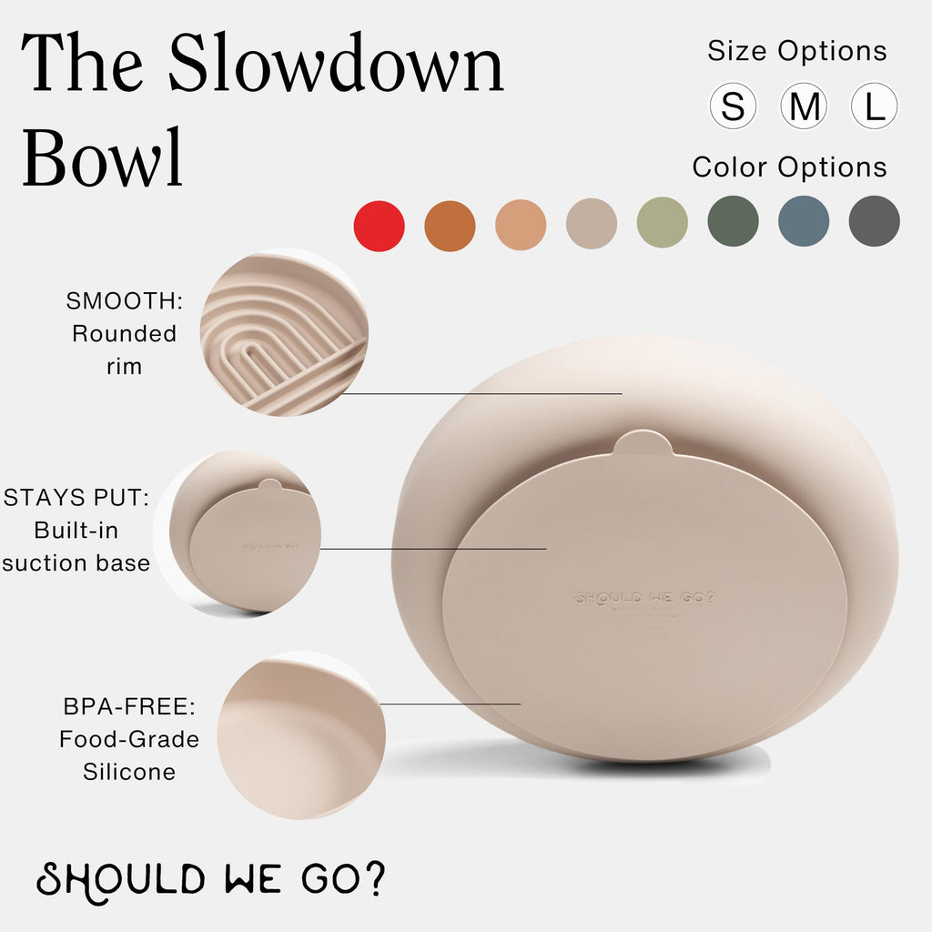 Should We Go? Slow Feeder Dog Bowls - Medium Size Silicone Slow Eating Dog Bowl for Puppies & Dogs with Suction Cup -Dishwasher-Safe, Lick Mat Design, Reduces Gulping,for All Breeds,7.5”x1.5”- Cherry