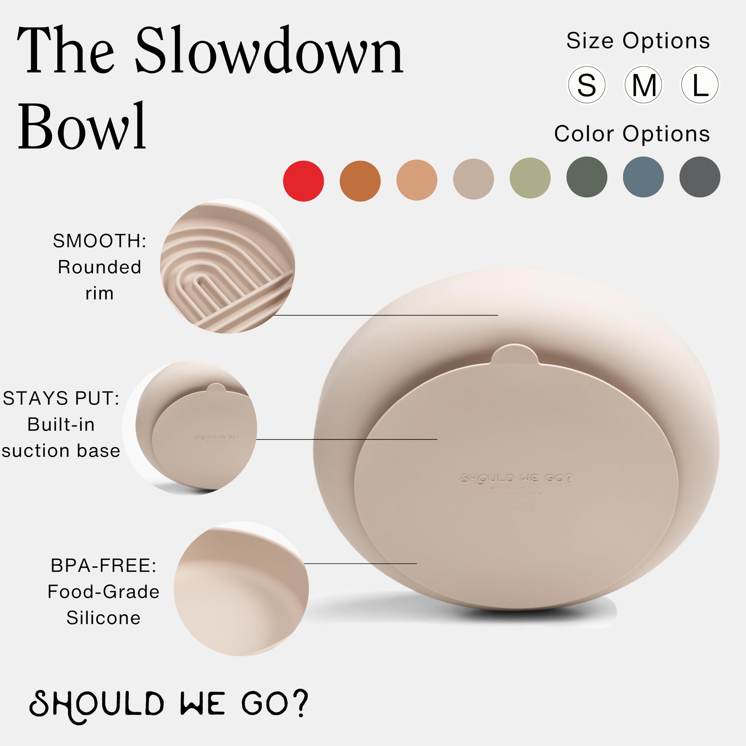Should We Go? Slow Feeder Dog Bowls - Medium Size Silicone Slow Eating Dog Bowl for Puppies & Dogs with Suction Cup -Dishwasher-Safe, Lick Mat Design, Reduces Gulping,for All Breeds,7.5”x1.5”- Cherry
