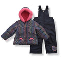 Arctic Quest Girls' Bib Snow Pants and Ski Jacket Water-Resistant Snowsuit For Kids Winter Hooded Jacket, Grey & Black, 6X