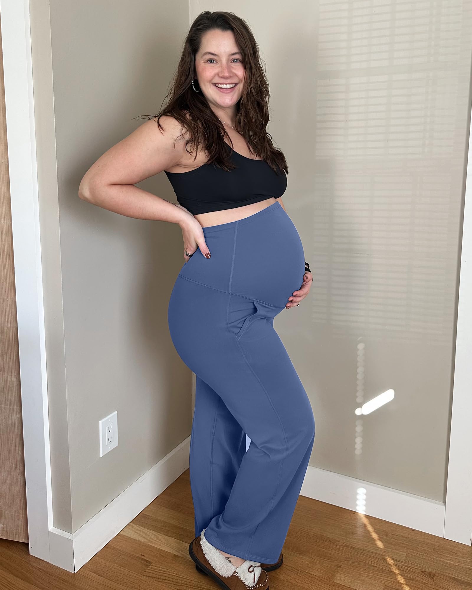 G4Free Pregnancy Clothes Over the Belly Wide Leg,Denim Blue,XL,Regular