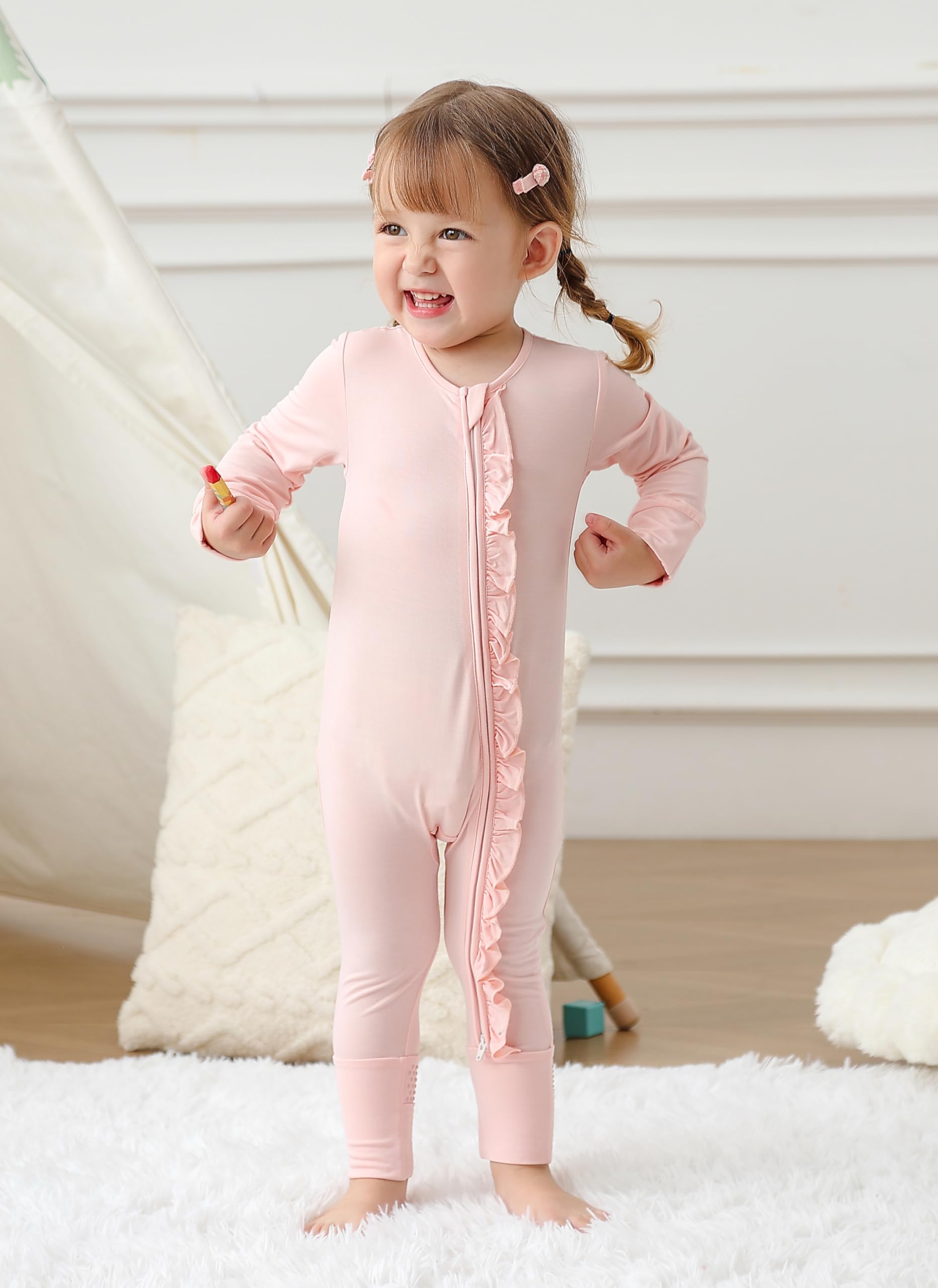 JunNeng Baby Girl Viscose from Bamboo Sleeper Pajamas with Mitten Cuffs