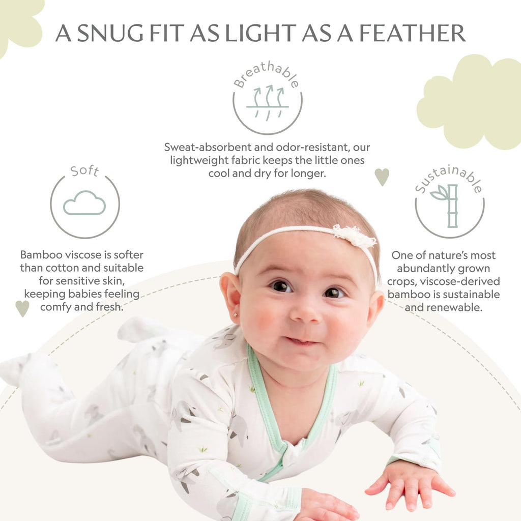 Bamboo Little Soft Baby Footie Pajamas, Baby Clothes, Newborn Sleepers, 95% Viscose and 5% Spandex, Elephant, 3-6 Months