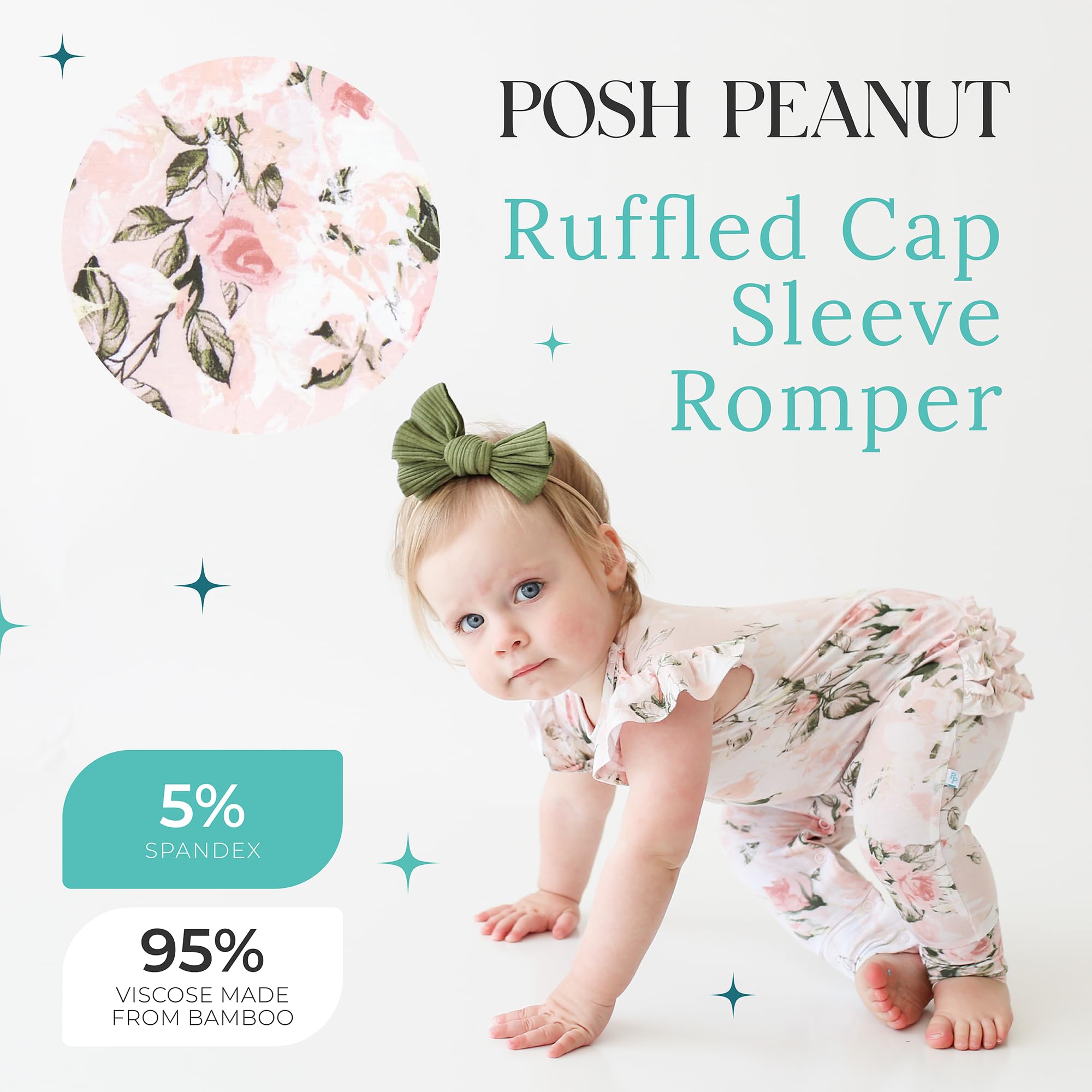 Posh Peanut Baby Girl Romper - Ruffled Capsleeve Henley Romper