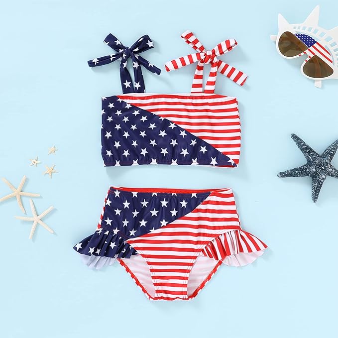 YOUNGER TREE Toddler Girls Two Pieces Swimsuit Color Block Stripe Swimwear Summer Beach Bathing Suit 18M-5T