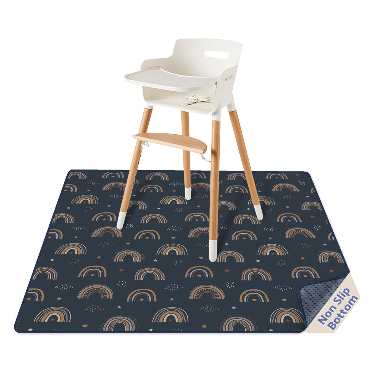 Blissful Diary Baby Splat Mat for Under High Chair, 50.4 x 50.4 Inch Wipeable Splash Mat, Waterproof and Washable, Anti-Slip Floor Protector, Gray Zebra