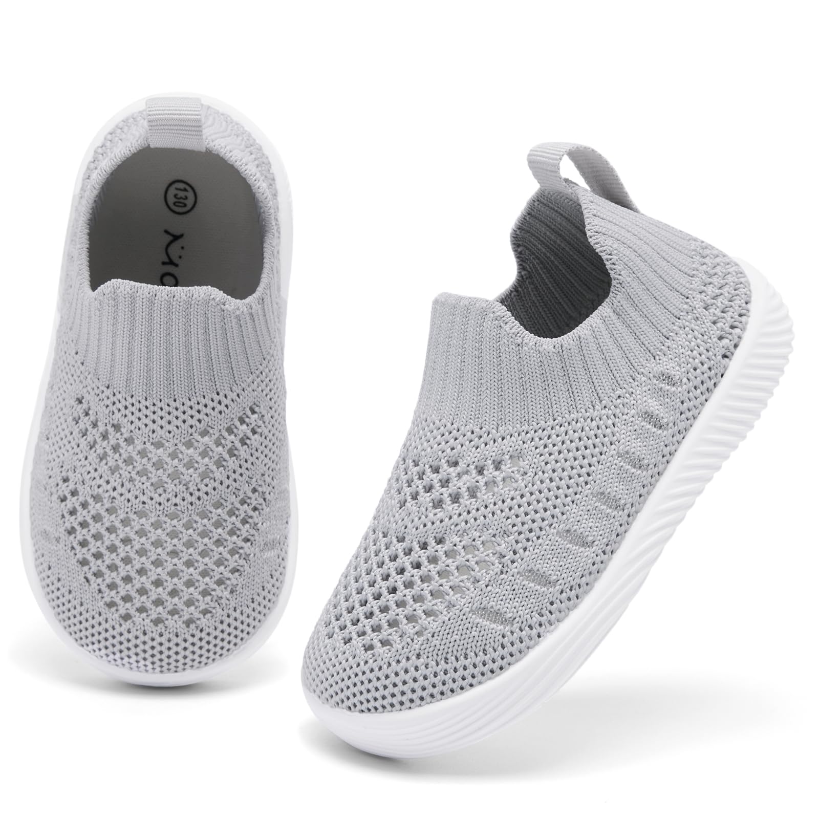 MORENDL Toddler Shoes Baby Walking Sock Shoes Non-Slip Breathable Boys & Girls Sneakers Infant Tennis Shoes Mesh Grey 6-9Months