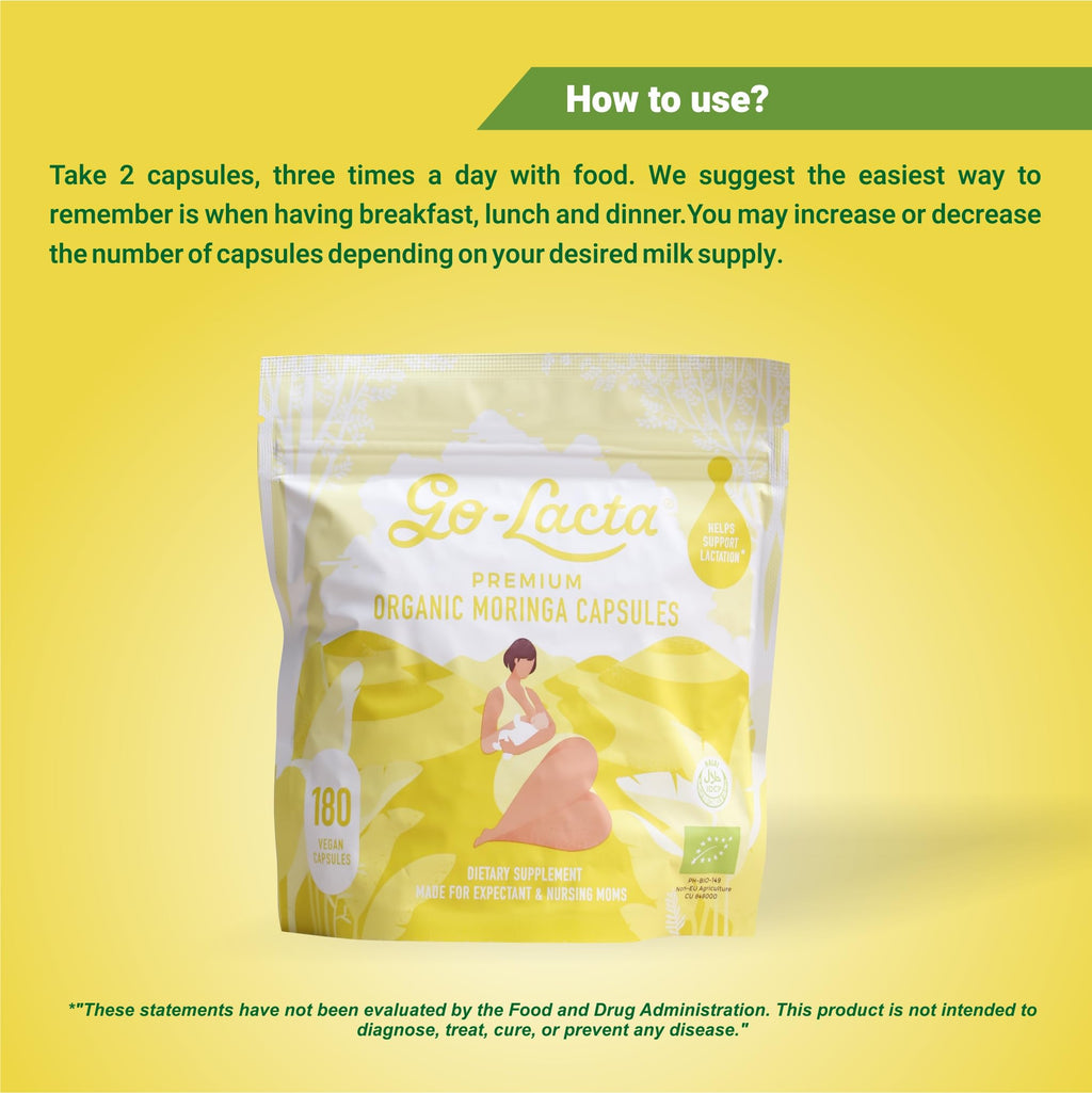 Go-Lacta 100% Organic Premium Moringa Capsules for Breastfeeding - Build Breast Milk Supply Before Birth - Healthy Breastfeeding for Mom and Baby - Increase Breast Milk Supply