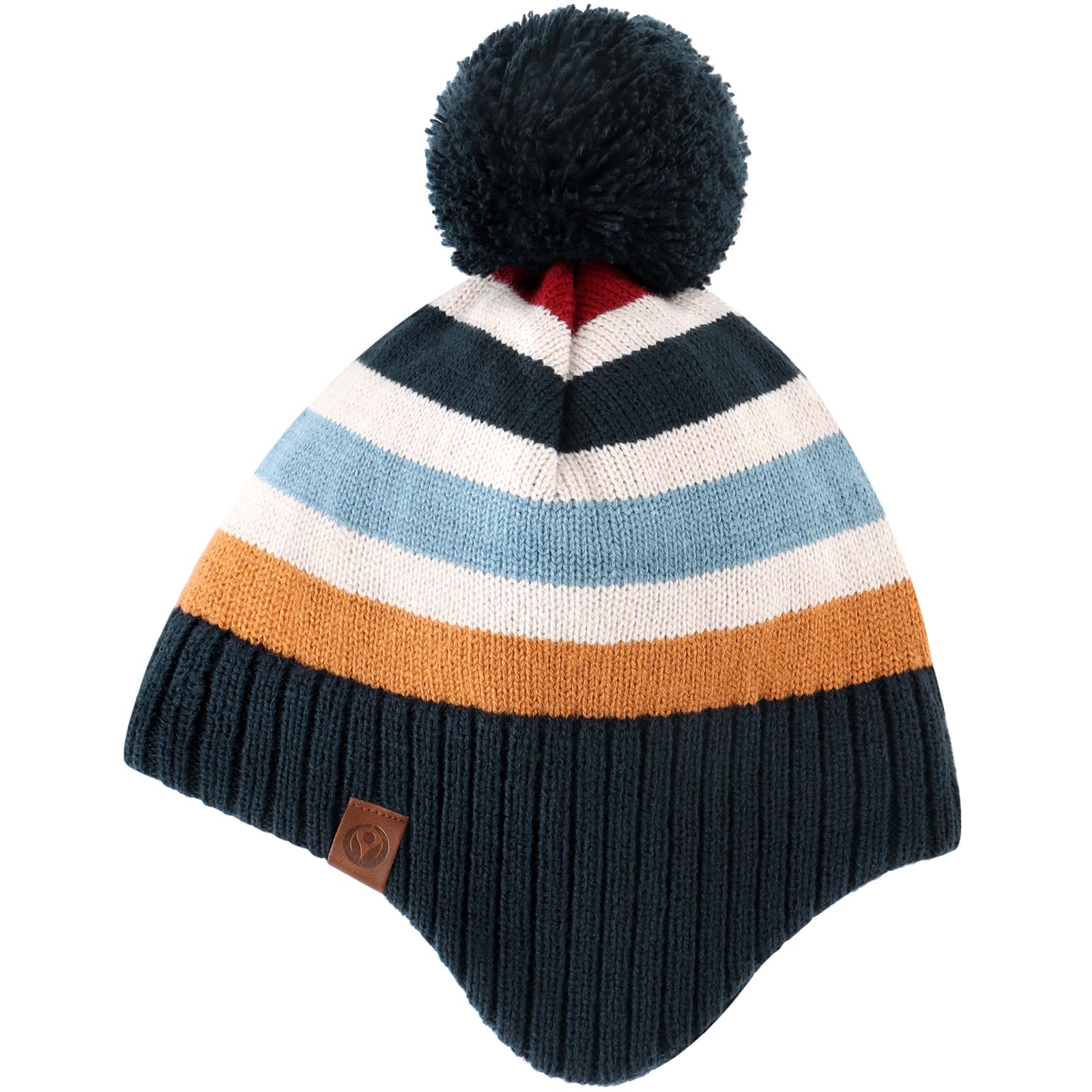 Duoyeree Kids Beanie Hat for Boys Girls Pom-pom Kint Hats Cozy Lining Winter Skull Cap,Stripes,4T-7T