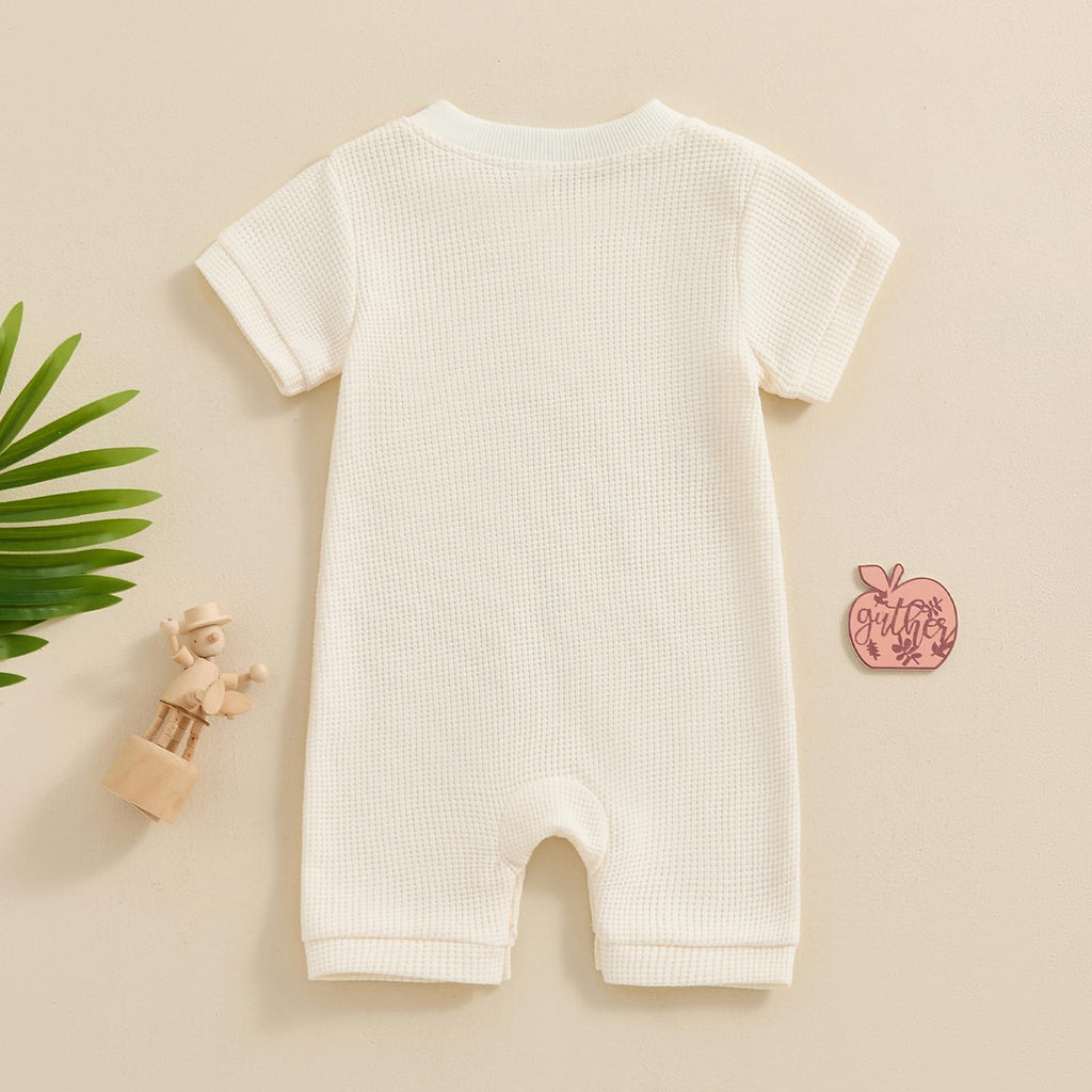 Kuriozud Newborn Baby Boy Girl Clothes Button Solid Short Sleeve Romper Jumpsuit Basic One Piece Outfits Baby Neutral Clothing Waffle Short Sleeve Apricot, 0-3 Months
