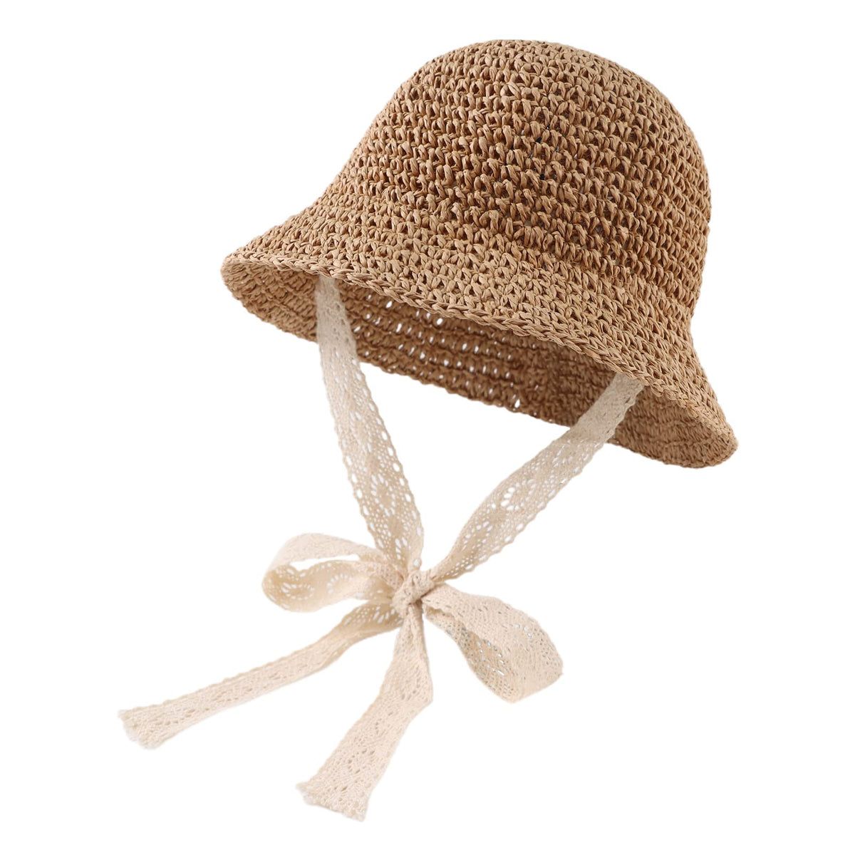 JANGANNSA Baby Girl Straw Hat Outdoor Baby Sun Protection Hats Summer Bowknot Beach Cap for Infant Toddler Girls(Lace Tie-Pink,2-5 Years)