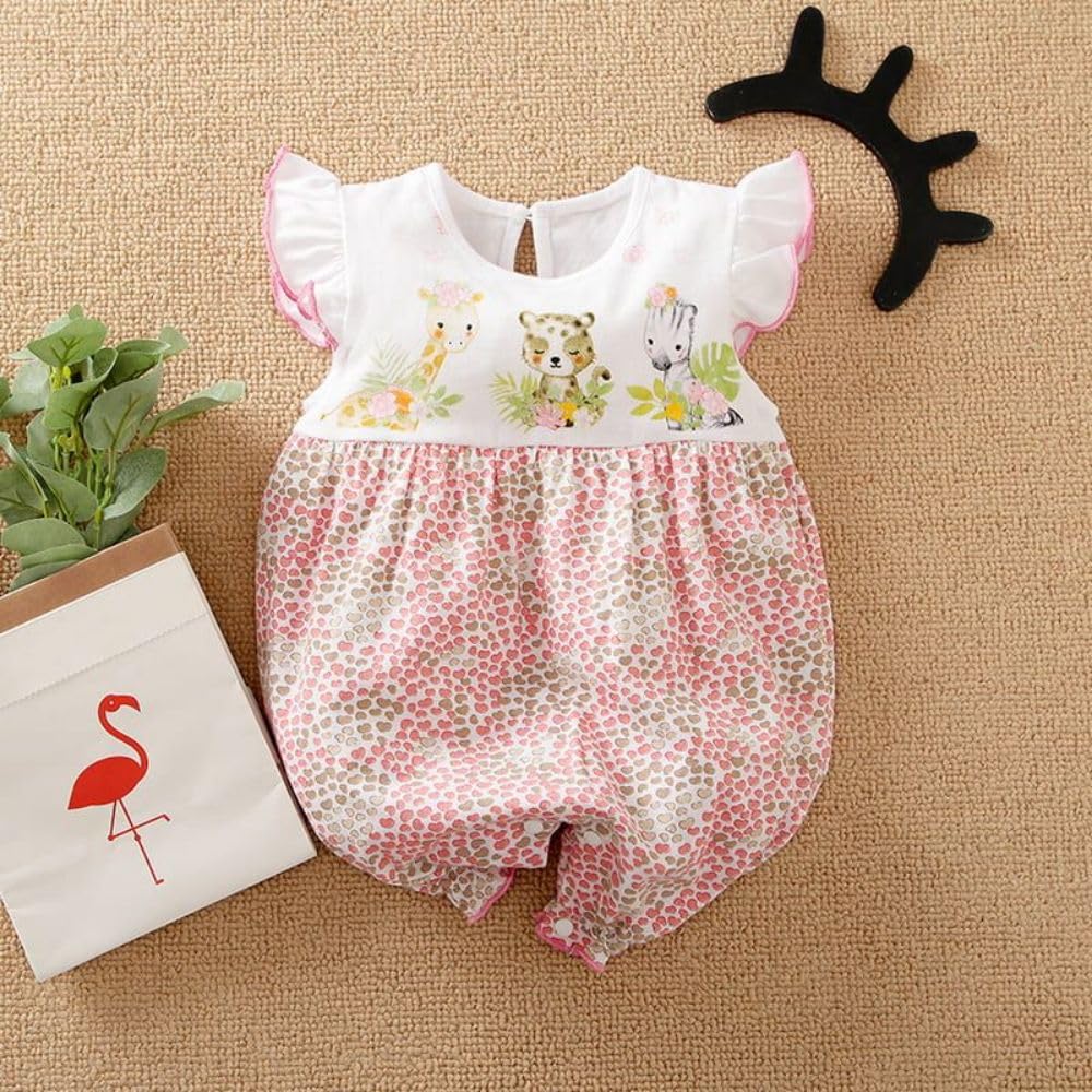 Aoswep - Newborn Baby Girl Clothes+Sweet Cartoon Animal Printed Baby Romper (0-3 Months)