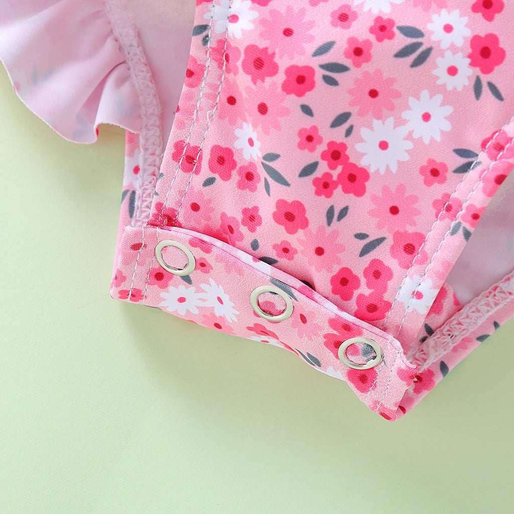 WOLBAY Baby Girl Swimsuit Long Sleeve One Piece Rash Guard with Sun Hat Zipper Bathing Suit Size 0-2T (US, Age, 3 Months, 6 Months, Pink)