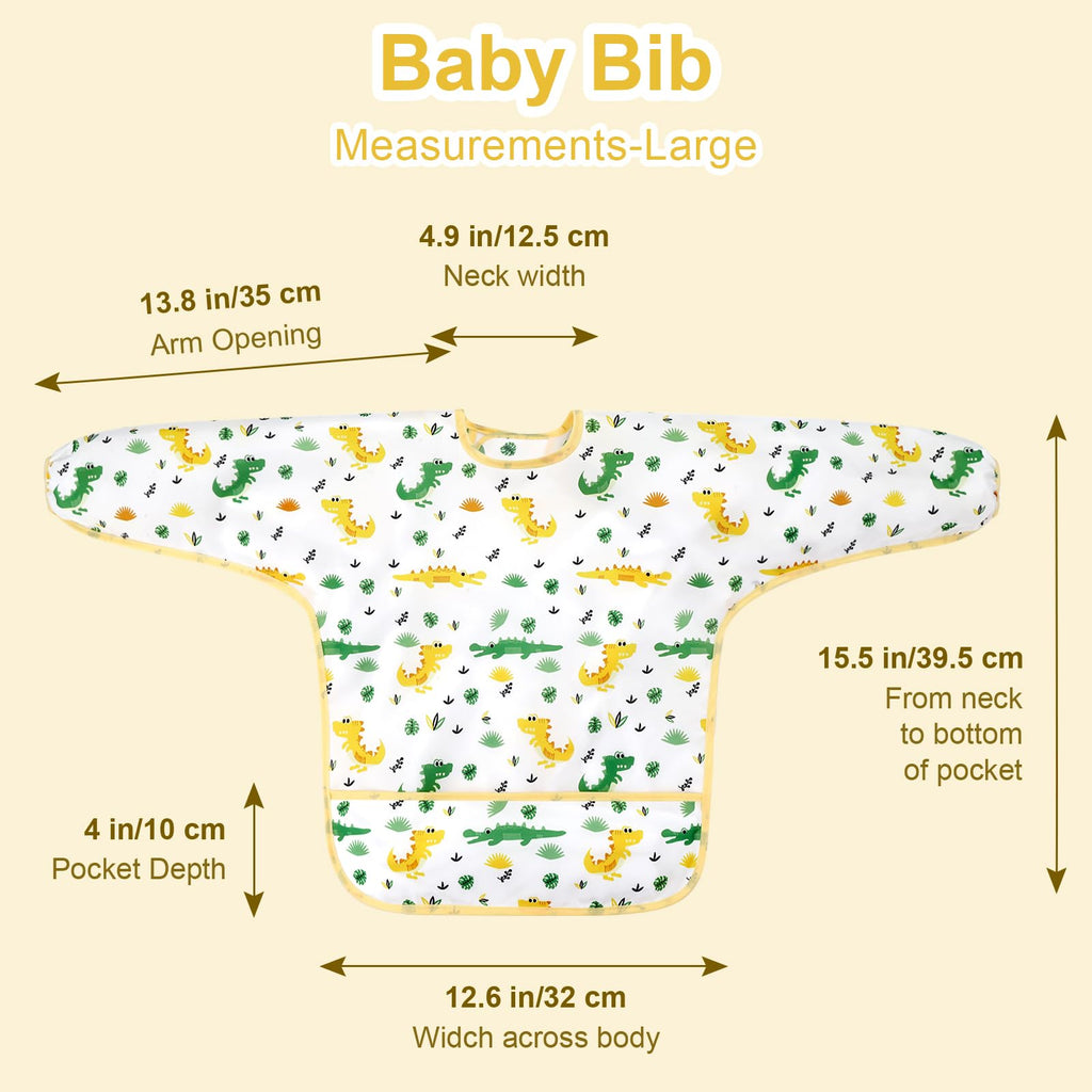 Accmor 5 Pack Long Sleeve Bibs, Baby Smock Waterproof Sleeved Bib Smock for Baby Toddler 24-36 Months