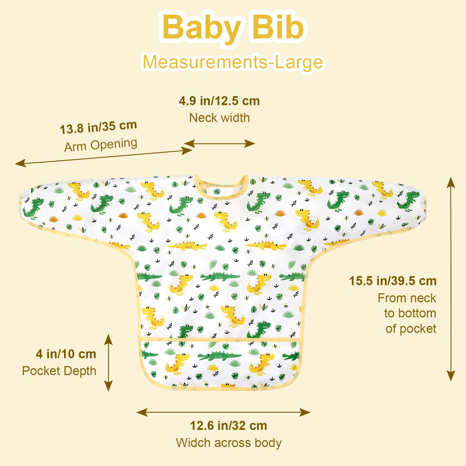 Accmor 5 Pack Long Sleeve Bibs, Baby Smock Waterproof Sleeved Bib Smock for Baby Toddler 24-36 Months