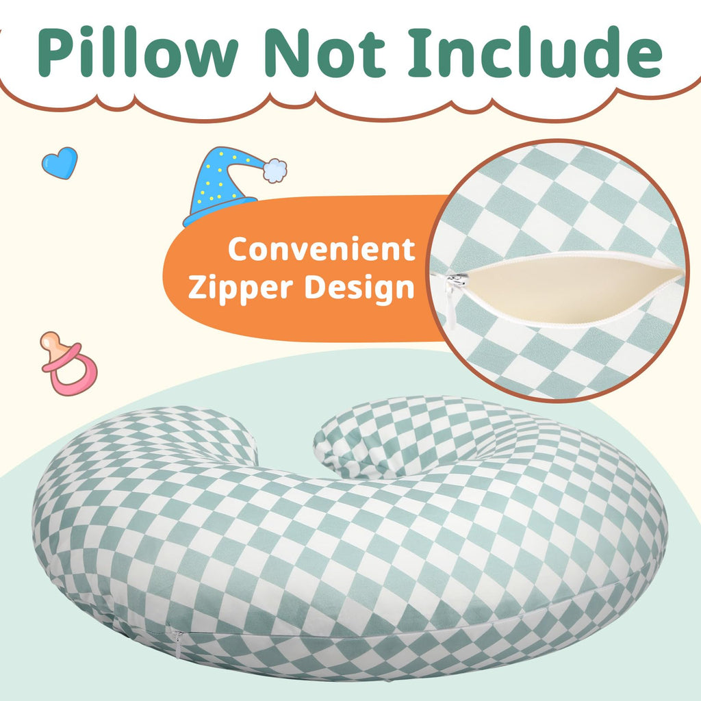 FEBSNOW 2 Pack Baby Nursing Pillow Cover, Stretchy Soft Cotton Nursing Cover for Breastfeeding Pillow Removable Comfortable Baby Feeding Slipcovers for Boy Girl, Checkerboard