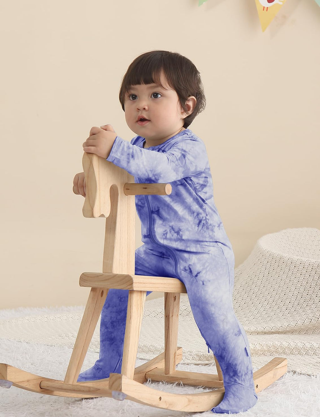 Jimonda Baby Girls Boys Bamboo Rayon Pajamas,Footed Pjs(Flow&Pink&Pur,0-3M)
