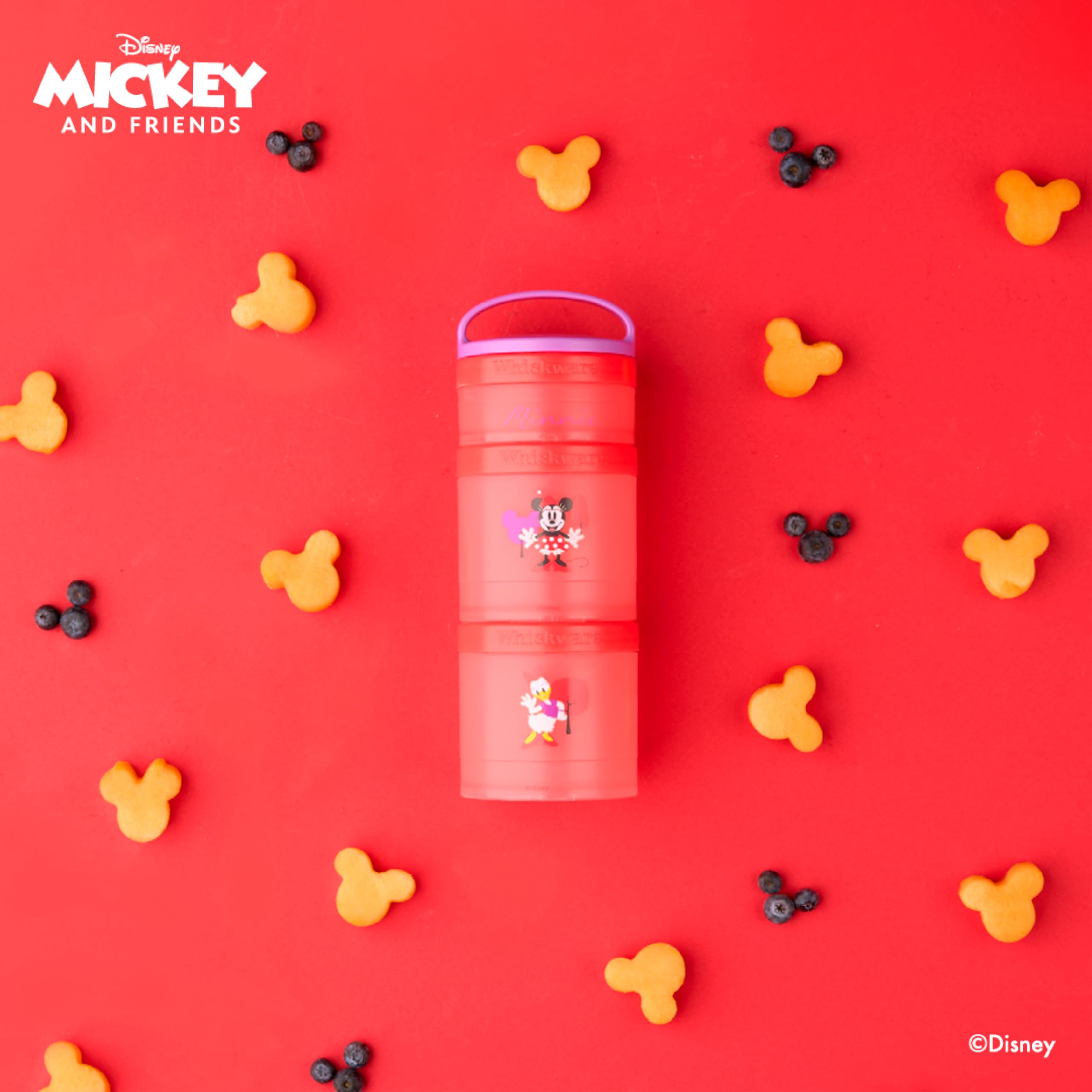 Whiskware Disney Stackable Snack Containers for Kids and Toddlers, 3 Stackable Snack Cups for School and Travel, Minnie and Daisy